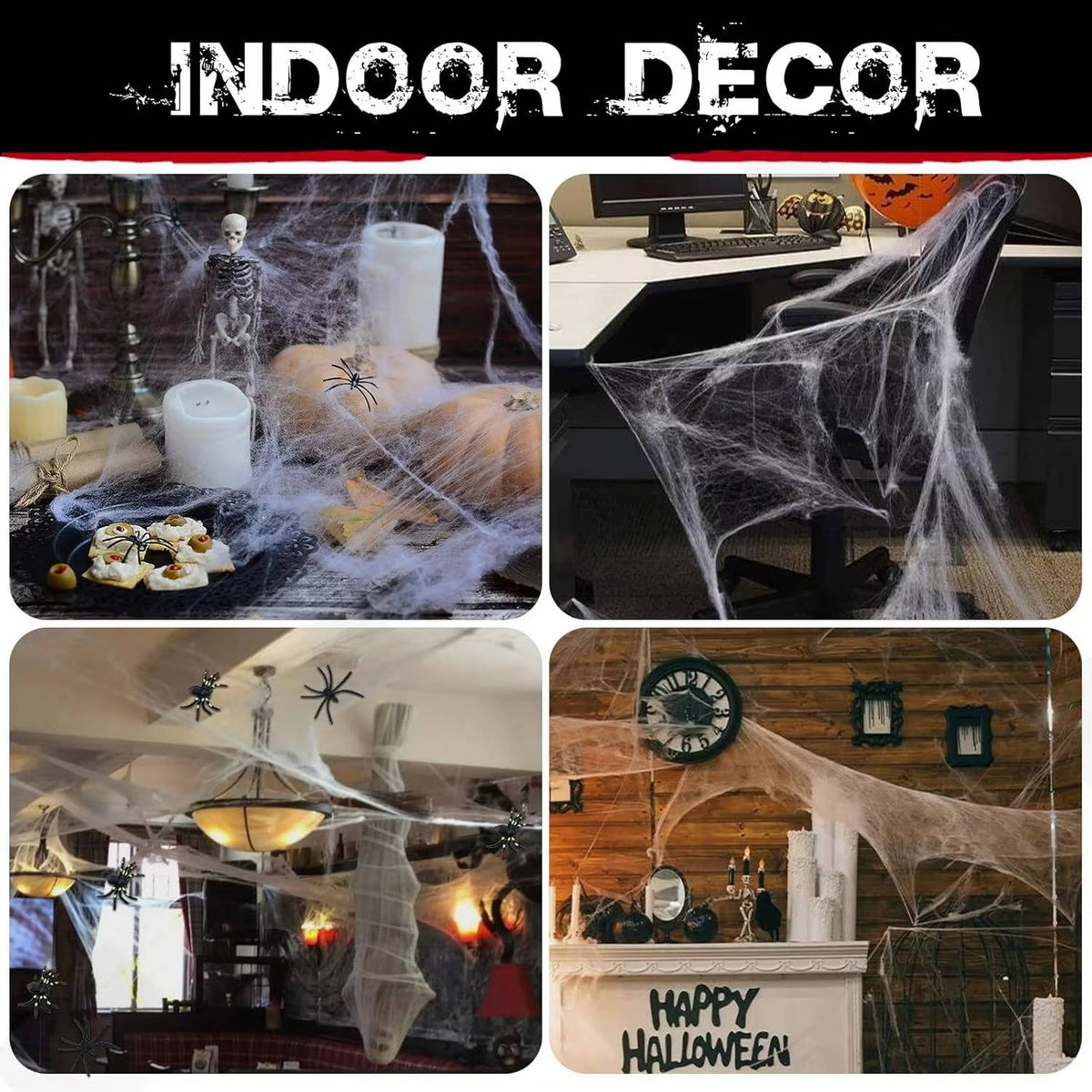 200 Sqft Stretchable Spooky Webs with Creepy Spider Accents
