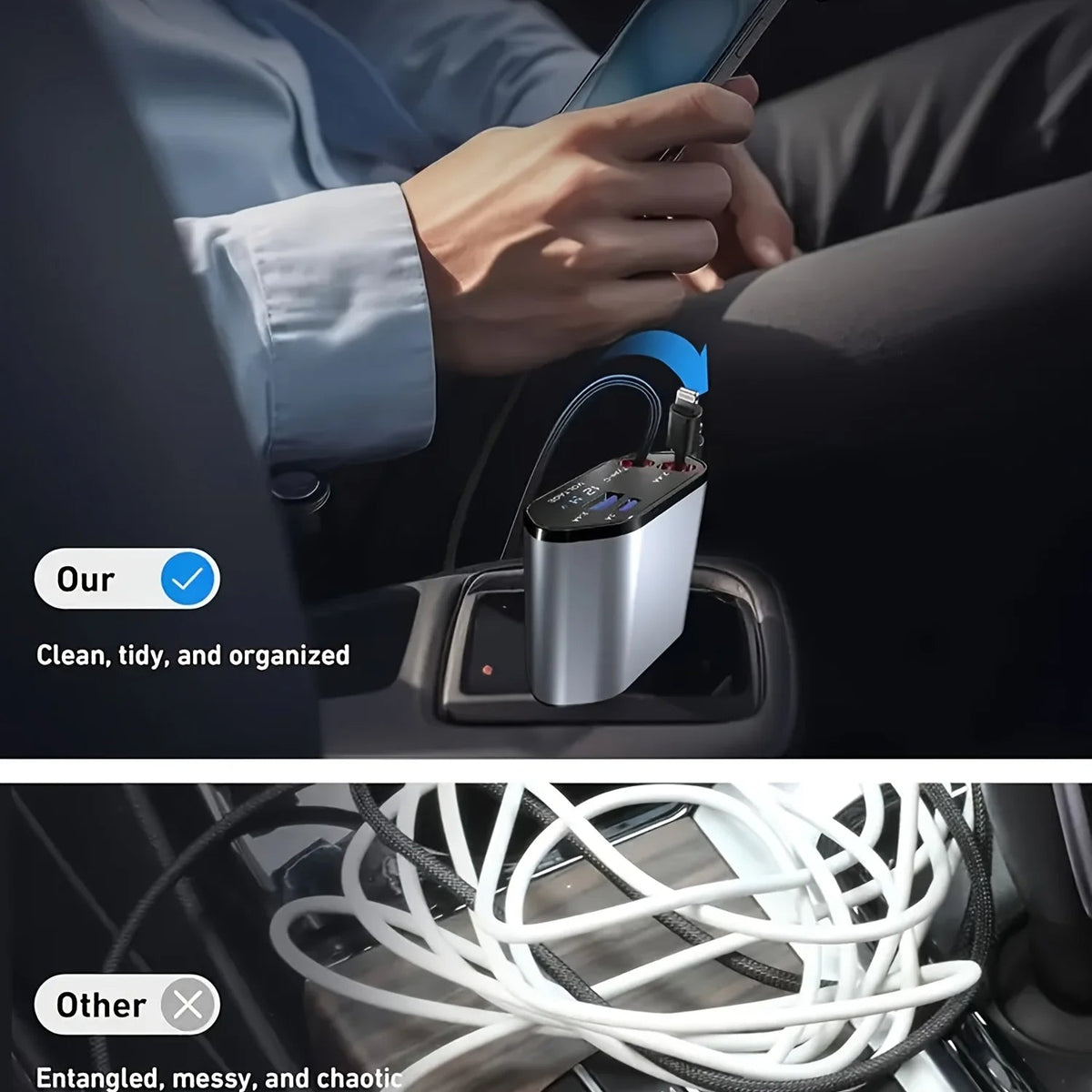 120W Smart Car Charger with Retractable Cables