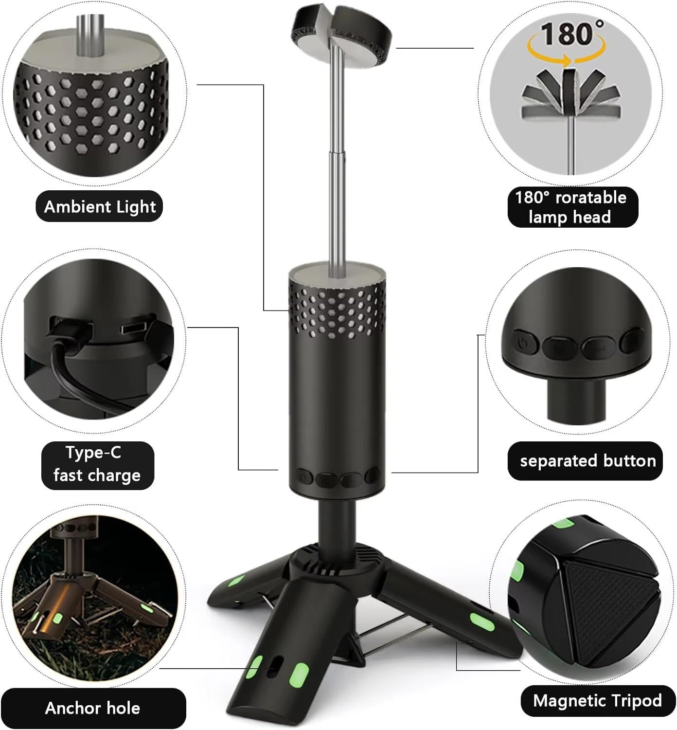 Portable LED Lantern with Adjustable Height and USB Charging