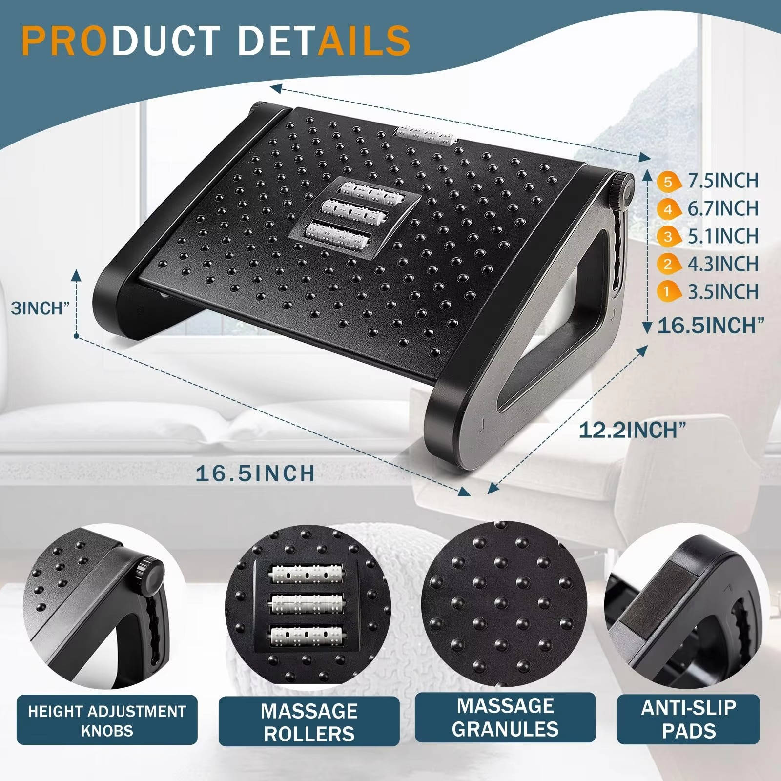 ErgoComfort Adjustable Footrest with Massage Features