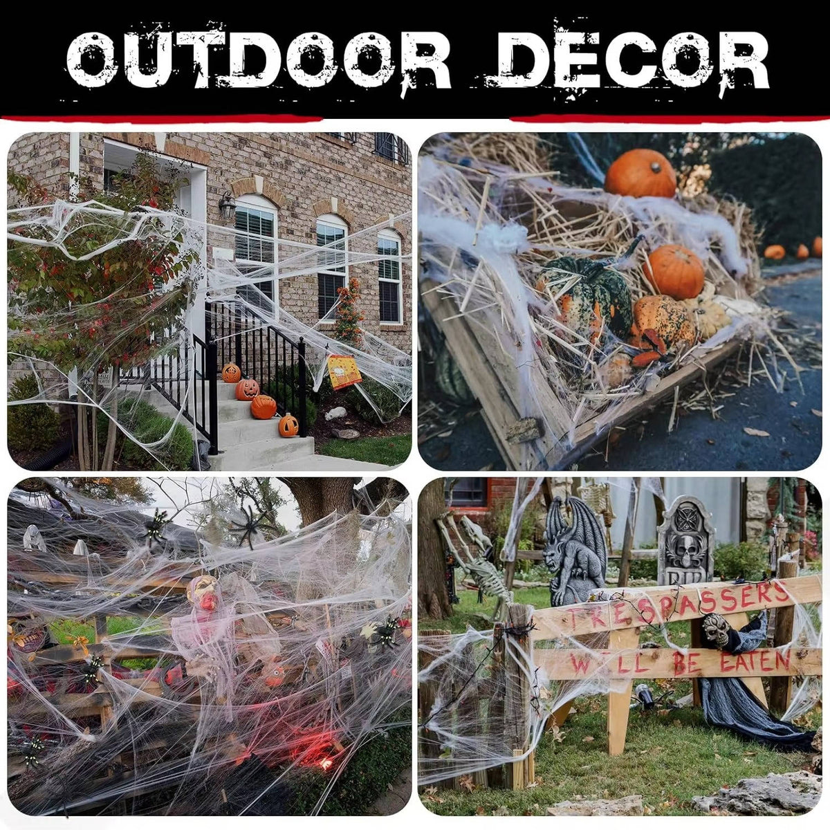 200 Sqft Stretchable Spooky Webs with Creepy Spider Accents