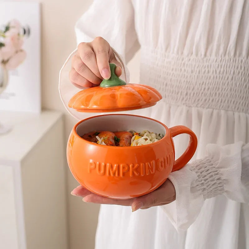 Charming Pumpkin-Shaped Ceramic Storage Bowl with Lid