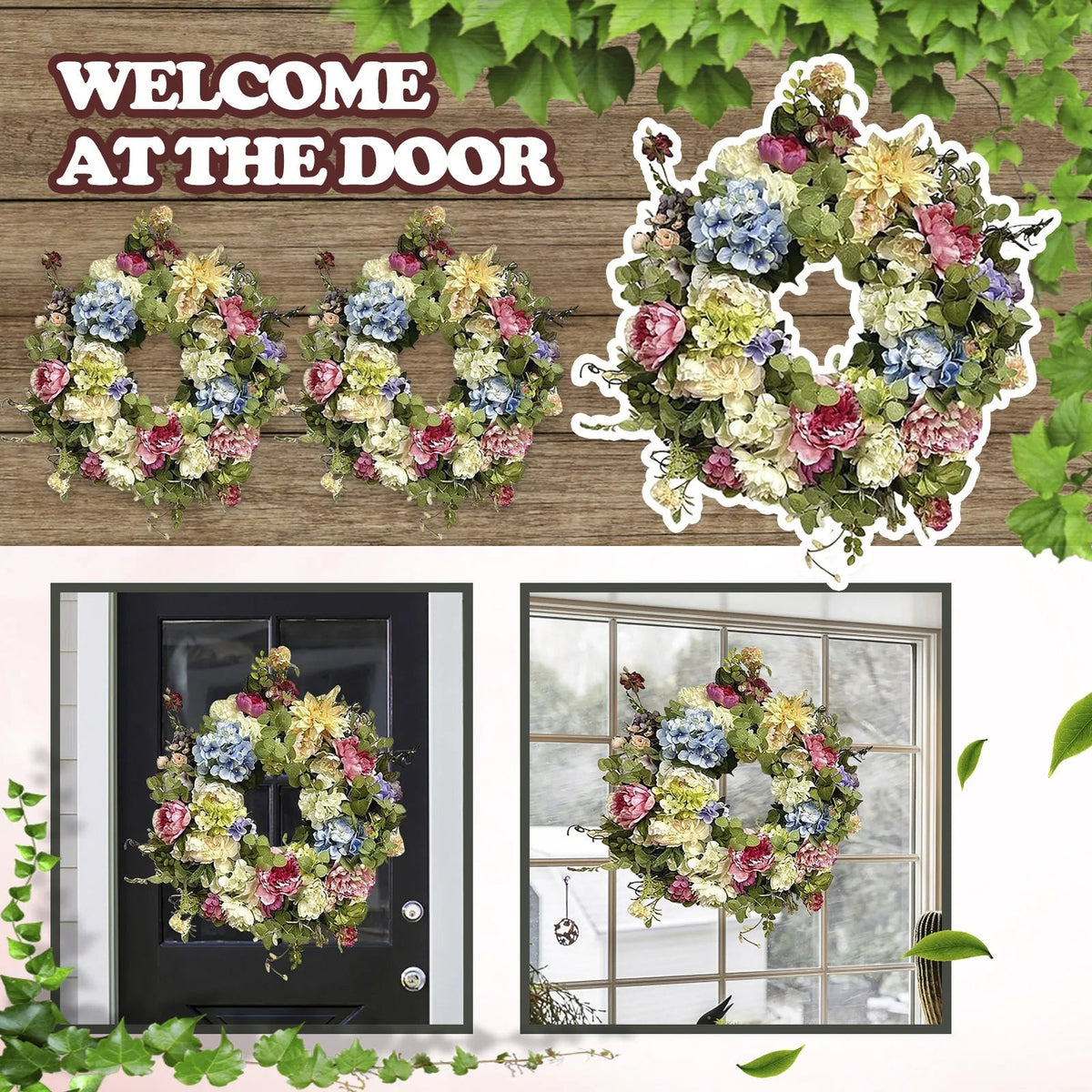 Colorful Blooming Hydrangea Door Wreath