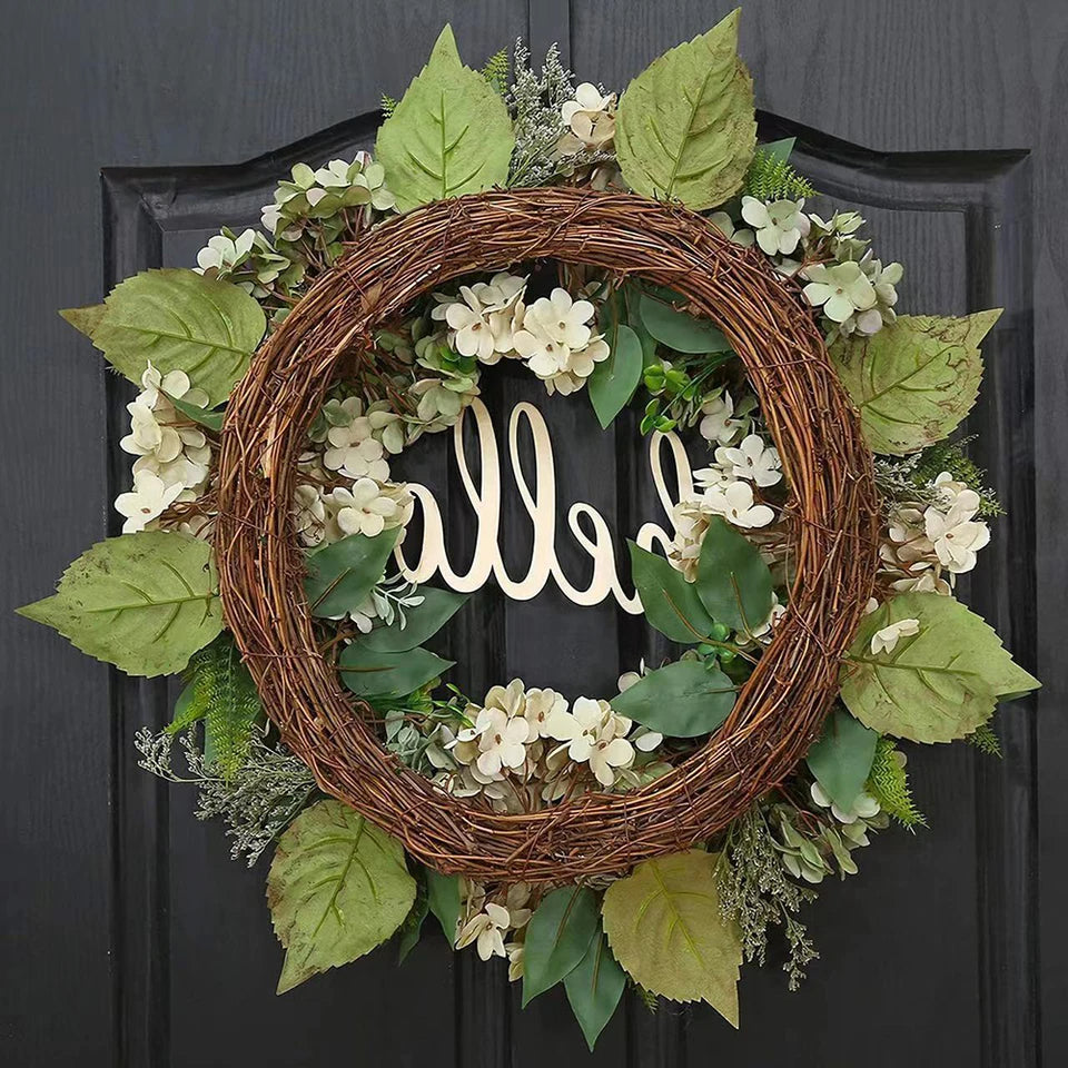 Charming Green Floral Wreath with Welcoming Sign