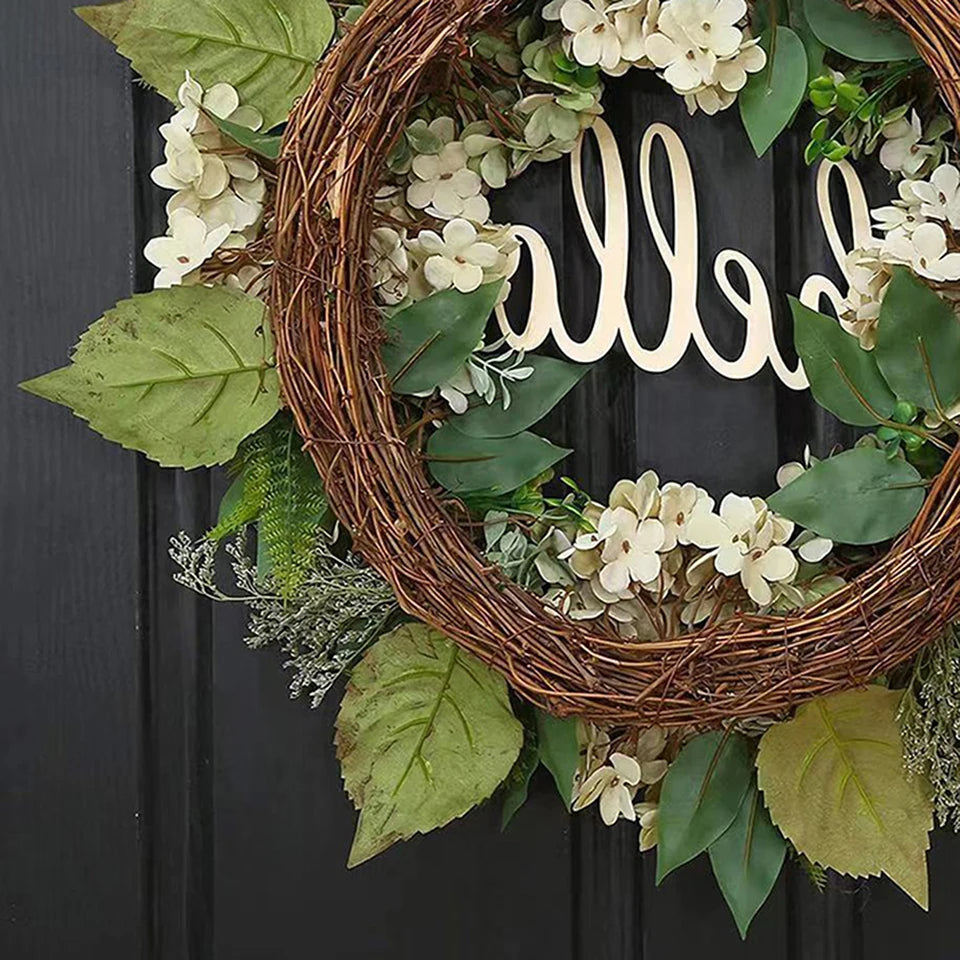 Charming Green Floral Wreath with Welcoming Sign