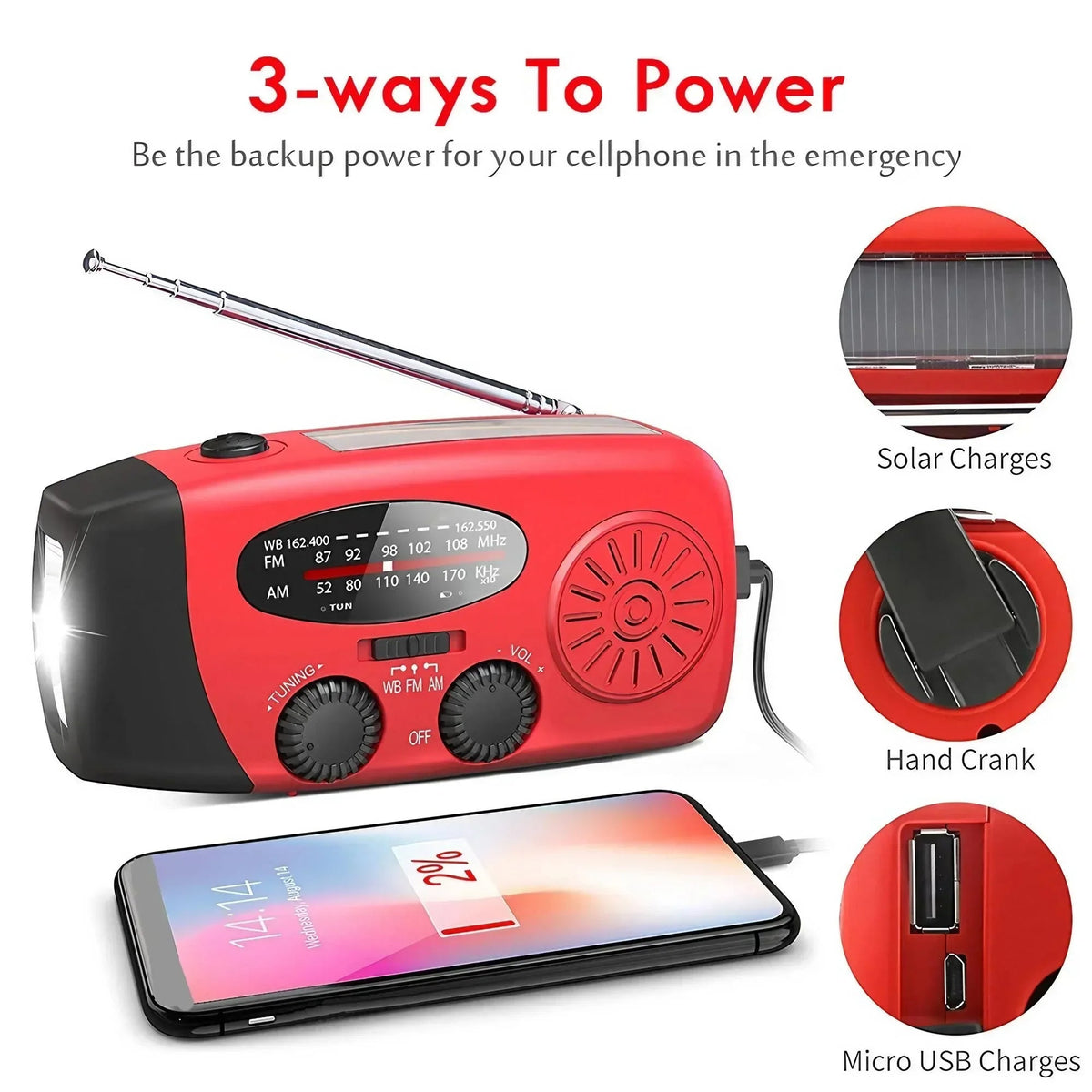 All-in-One Emergency Radio with Power Bank & Bright Flashlight
