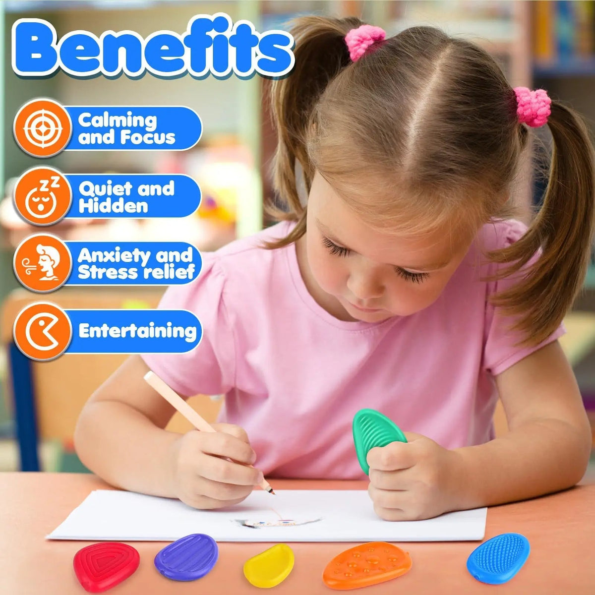 Set of 6 Calming Silicone Fidget Stones for Stress Relief