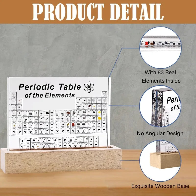 Illuminated Acrylic Element Display on Premium Wooden Base