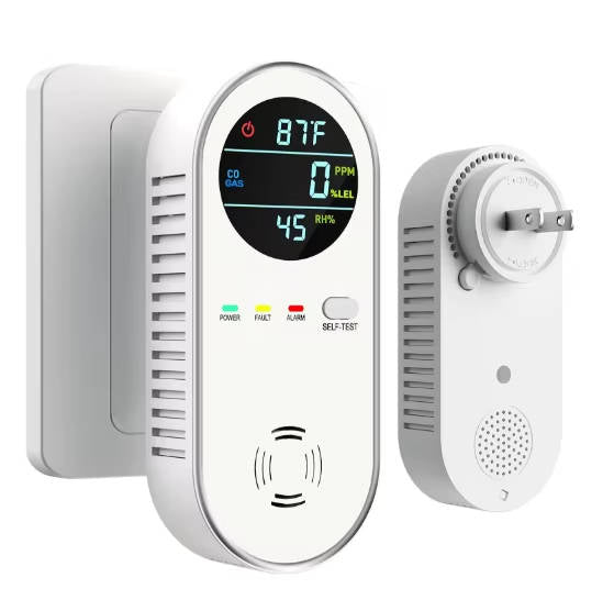 HomeSafe Carbon Monoxide & Gas Safety Monitor – Plug-In CO & Gas Detector with Temperature & Humidity Readings