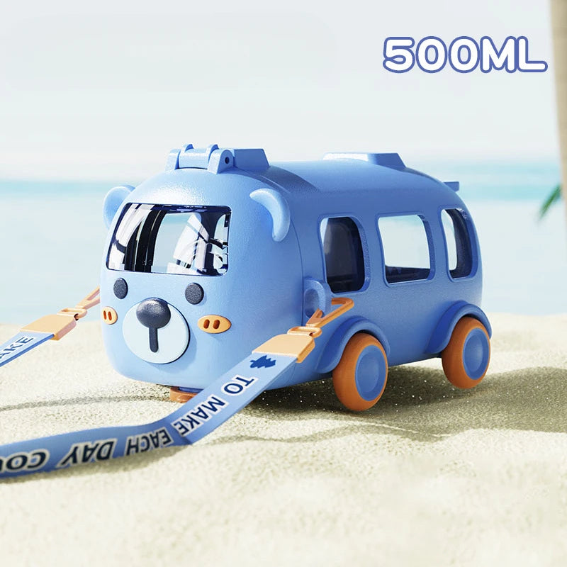 Playful Bus-Shaped Water Bottle with Flexible Straw