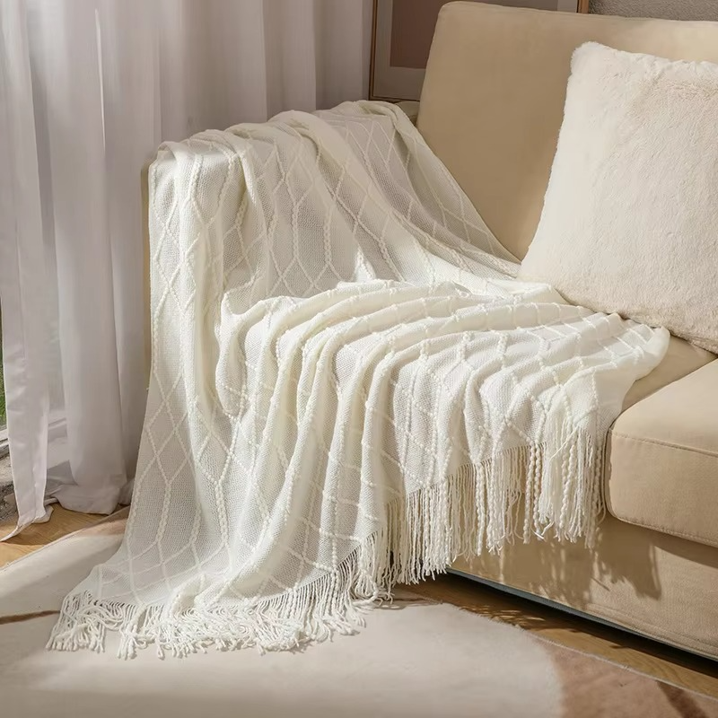 Cozy Knit Blanket for Sofa and Bed - Soft Acrylic Comfort