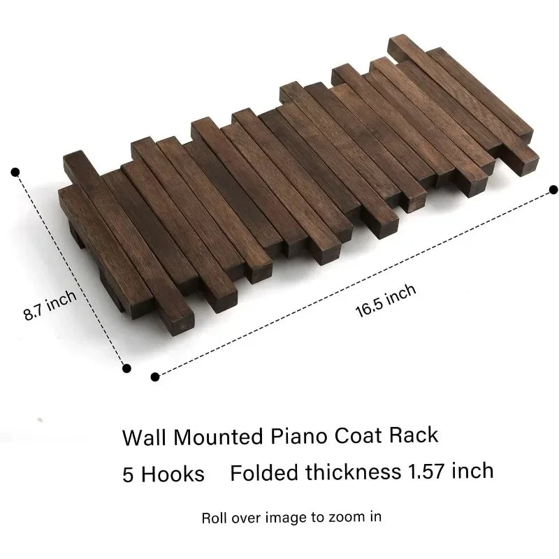 Elegant Wall-Mounted Wooden Coat Rack with Flip-Down Hooks