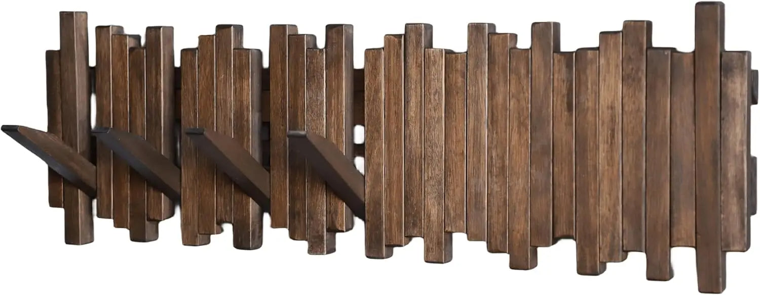 Elegant Wall-Mounted Wooden Coat Rack with Flip-Down Hooks