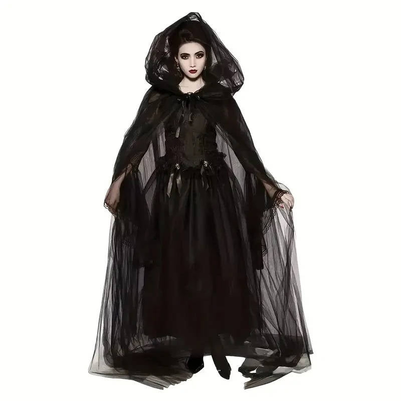 Enchanting Black Hooded Cape for Halloween Transformations