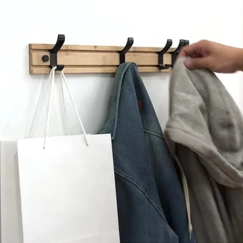 Sleek Bamboo Wall Coat Organizer with Adjustable Hooks