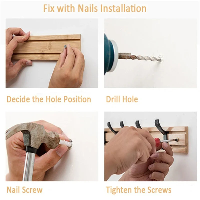 Sleek Bamboo Wall Coat Organizer with Adjustable Hooks