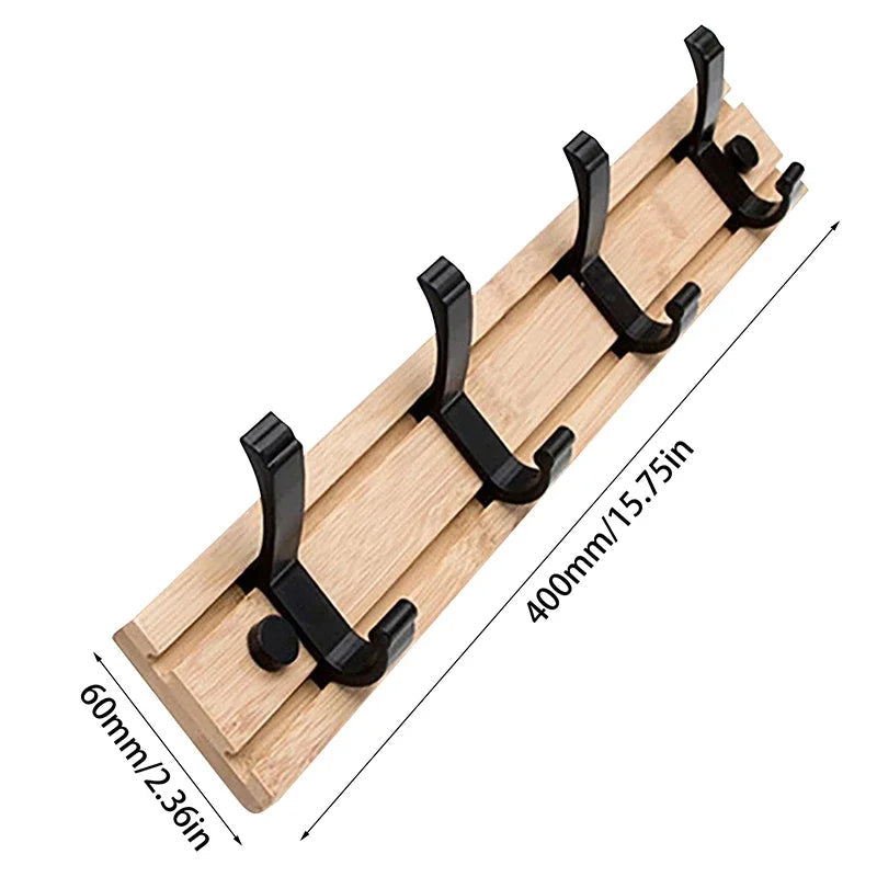 Sleek Bamboo Wall Coat Organizer with Adjustable Hooks