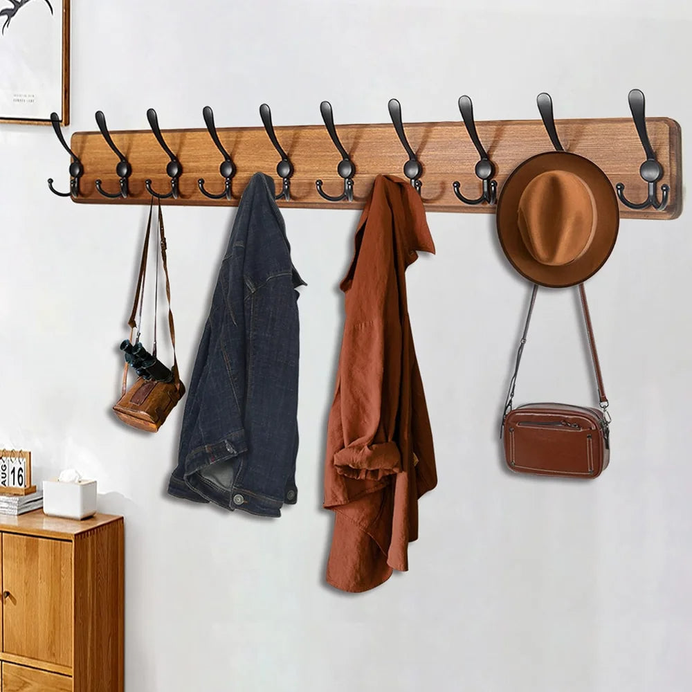 Elegant Wooden Wall-Mounted Coat Organizer with 10 Hooks