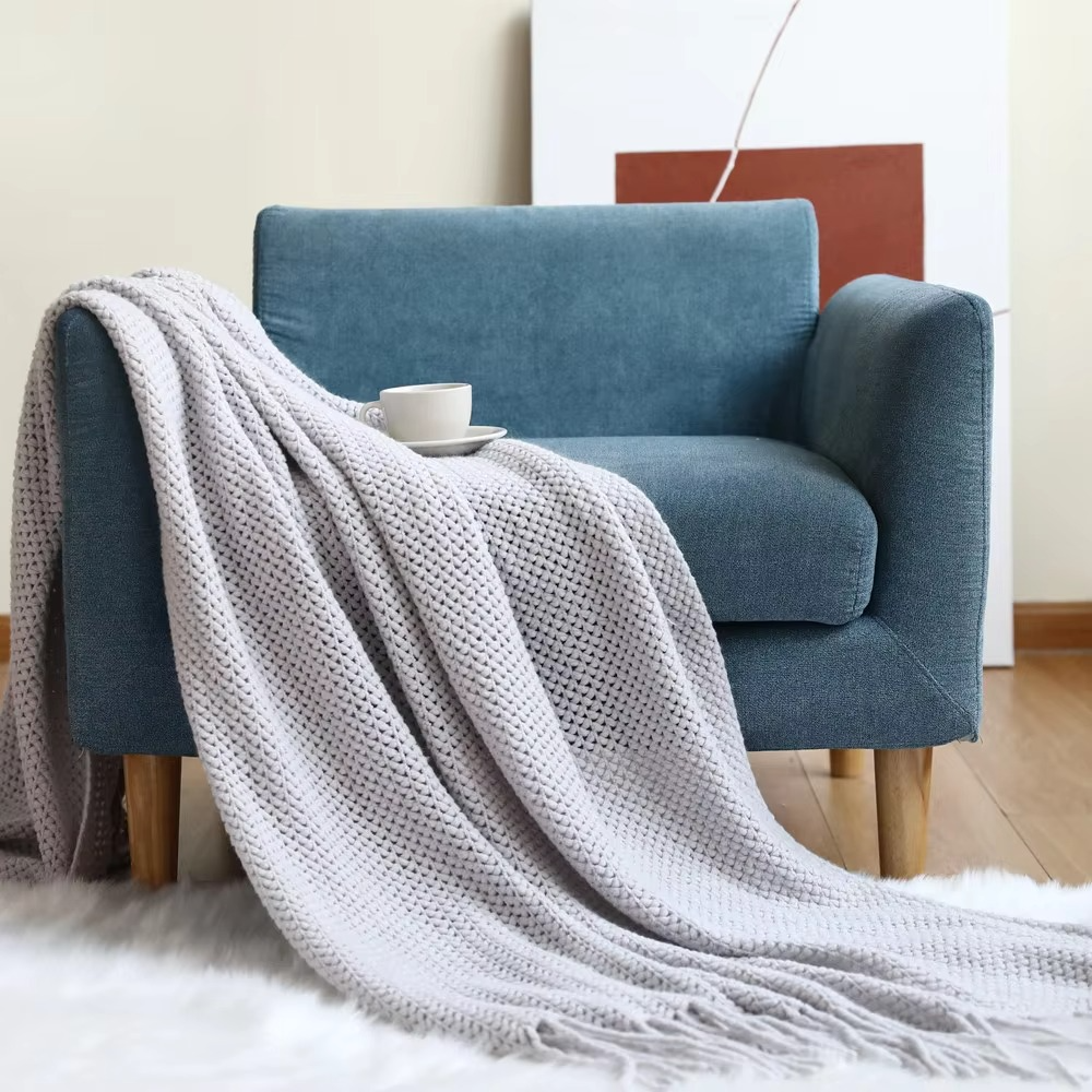 Cozy Knit Blanket for Sofa and Bed - Soft Acrylic Comfort