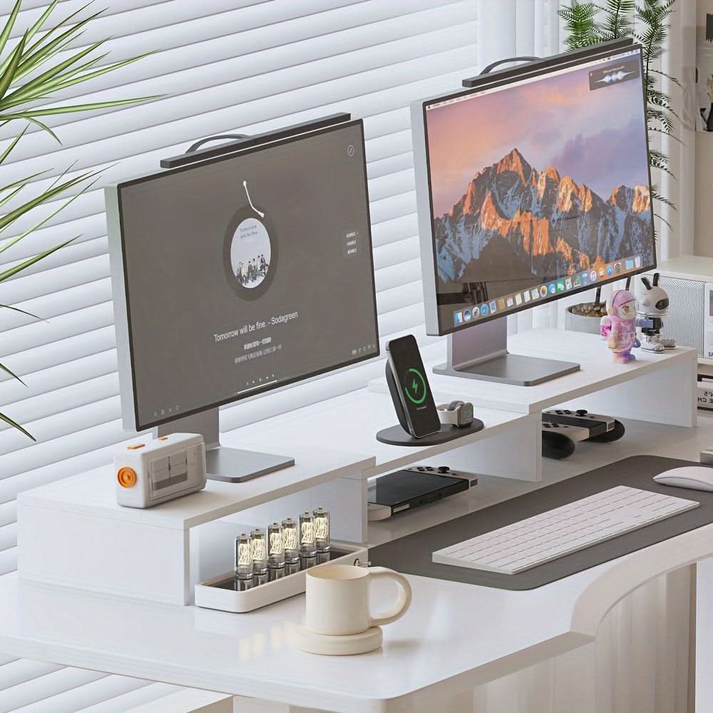 ElevatePro - Dual Monitor Stand with Laptop Shelf and Organizer