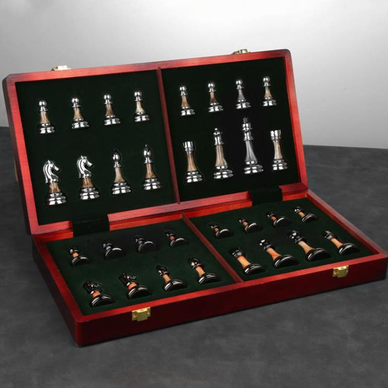 Elegant Metal Chess Set with a Spacious 42 cm Wooden Board