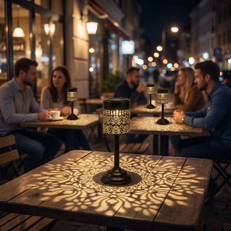 LuxeSolar – Elegant Metal Solar Desk Lamp for Evening Glow