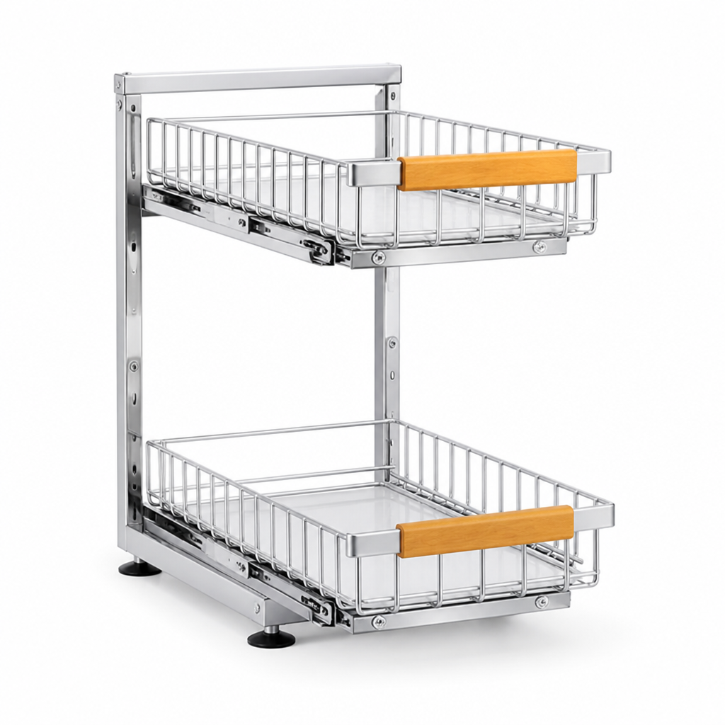 Under-Cabinet Dual Sliding Metal Organizer (Suction-Base)