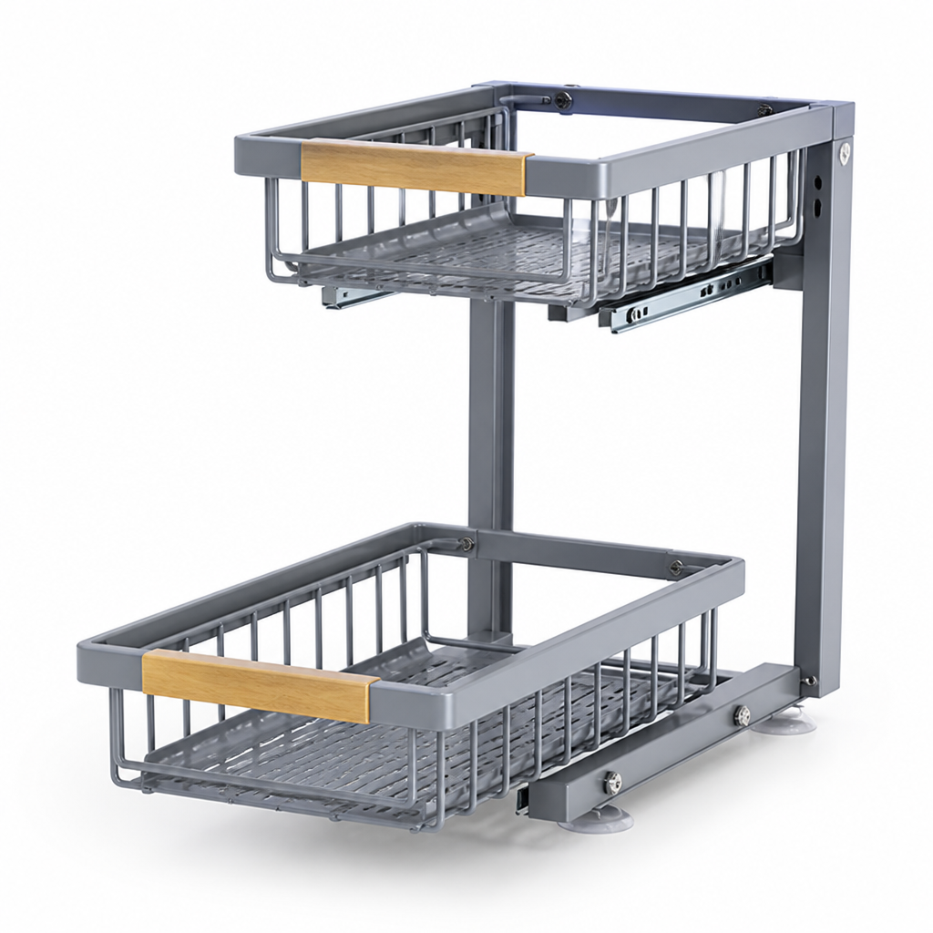 Under-Cabinet Dual Sliding Metal Organizer (Suction-Base)