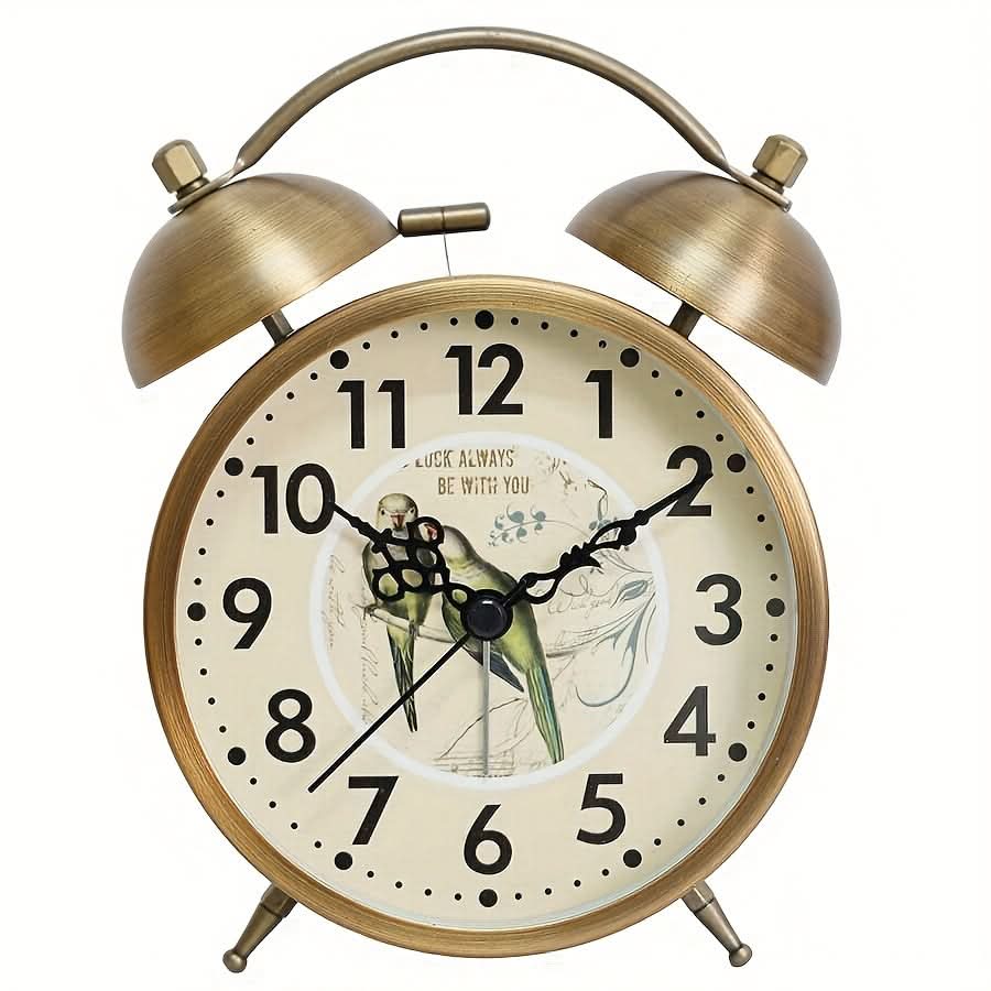 Nordic Charm - Vintage Twin Bell Alarm Clock with Glow-In-The-Dark Hands