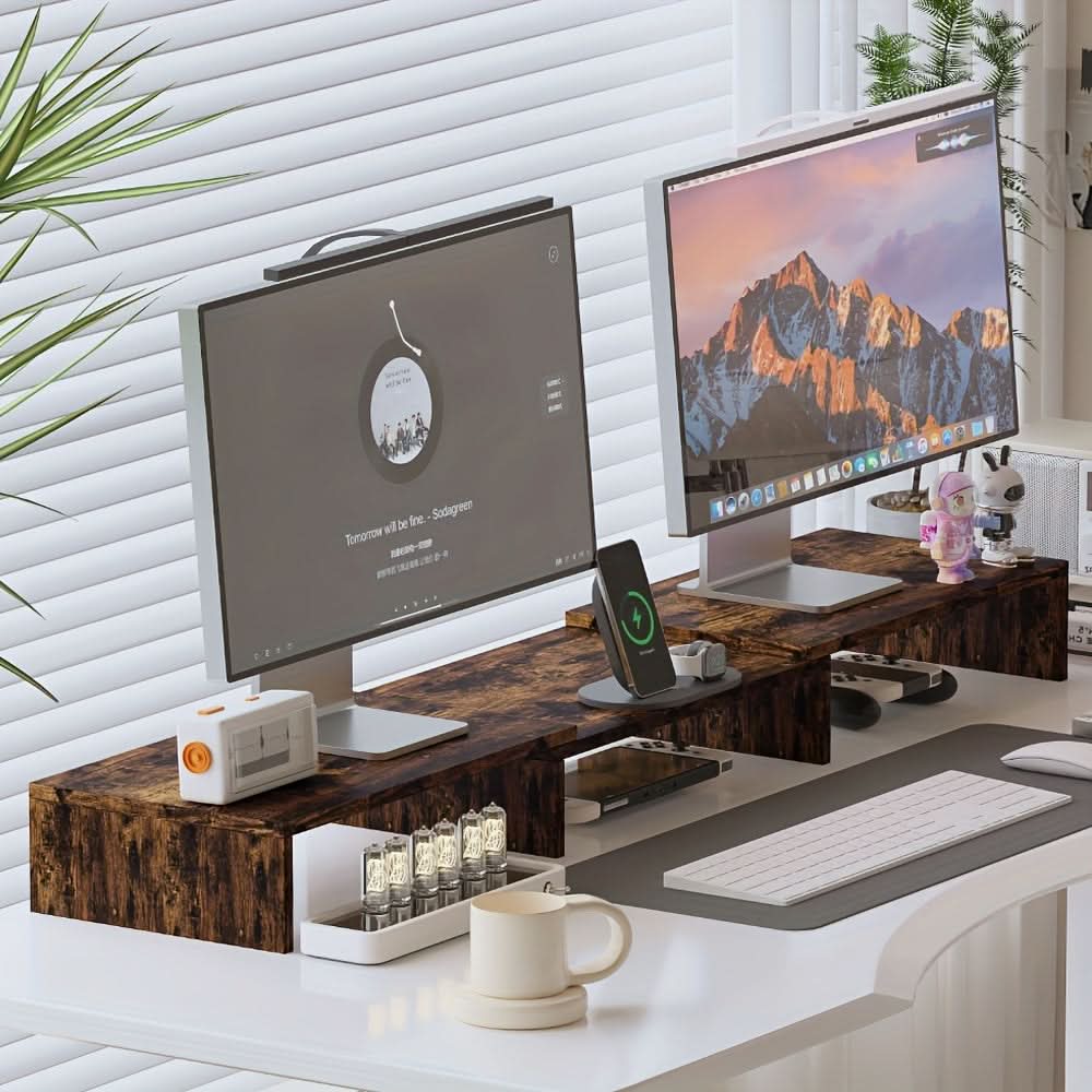 ElevatePro - Dual Monitor Stand with Laptop Shelf and Organizer
