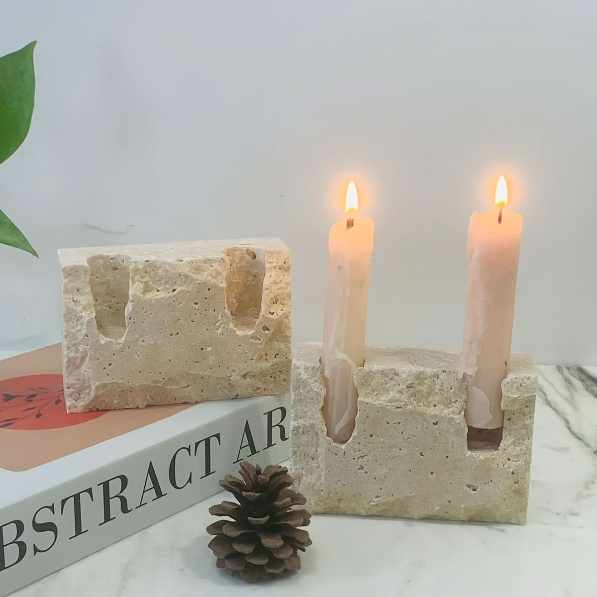 Elegant Dual-Candle Marble Inspired Centerpiece