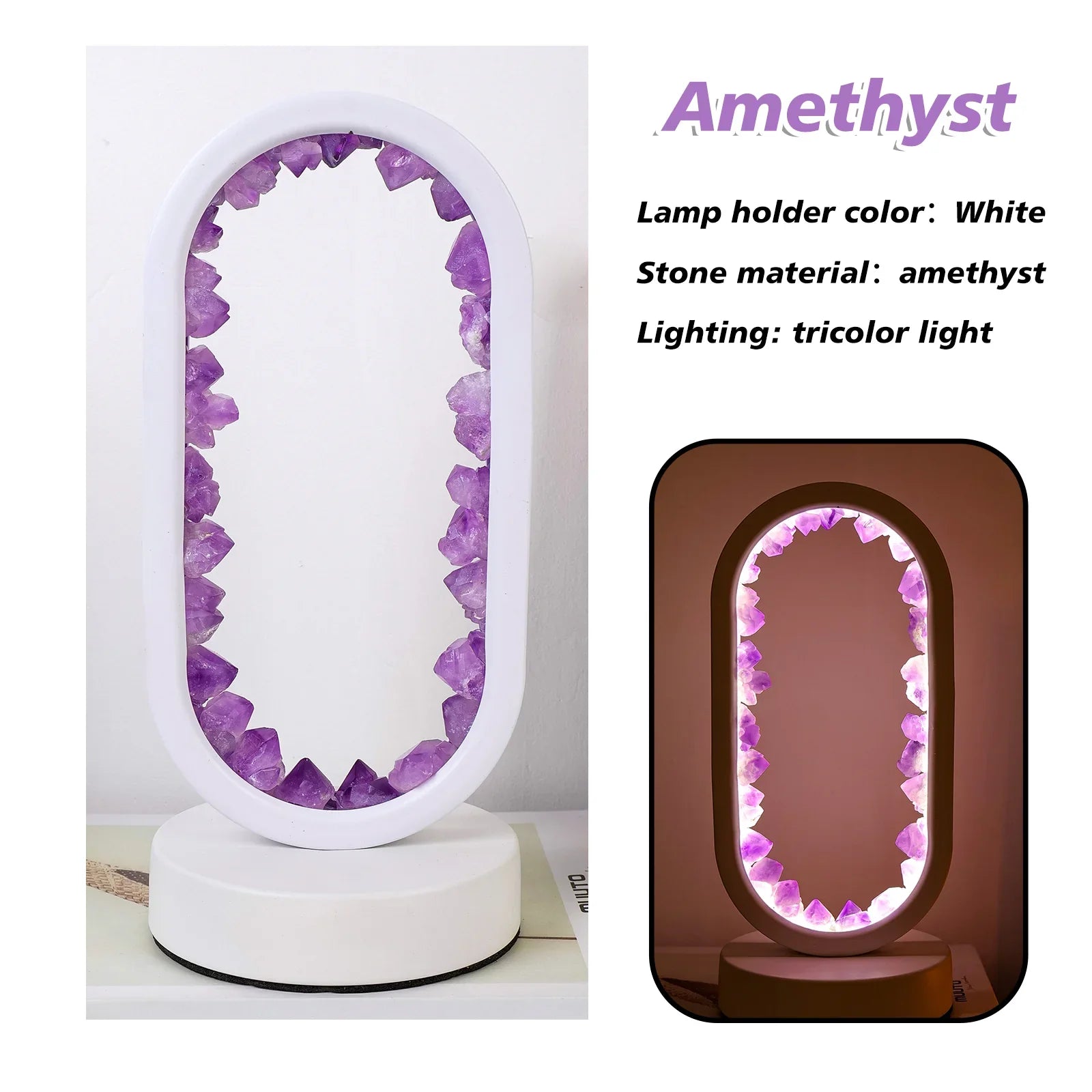 Natural Amethyst Table Lamp - Artisan Crafted