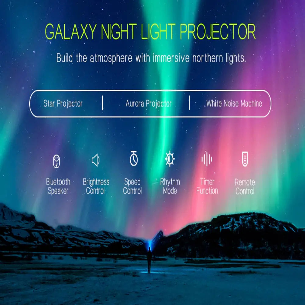 Luminous Dreamscape Projector – LED Aurora & Star Light with Speaker