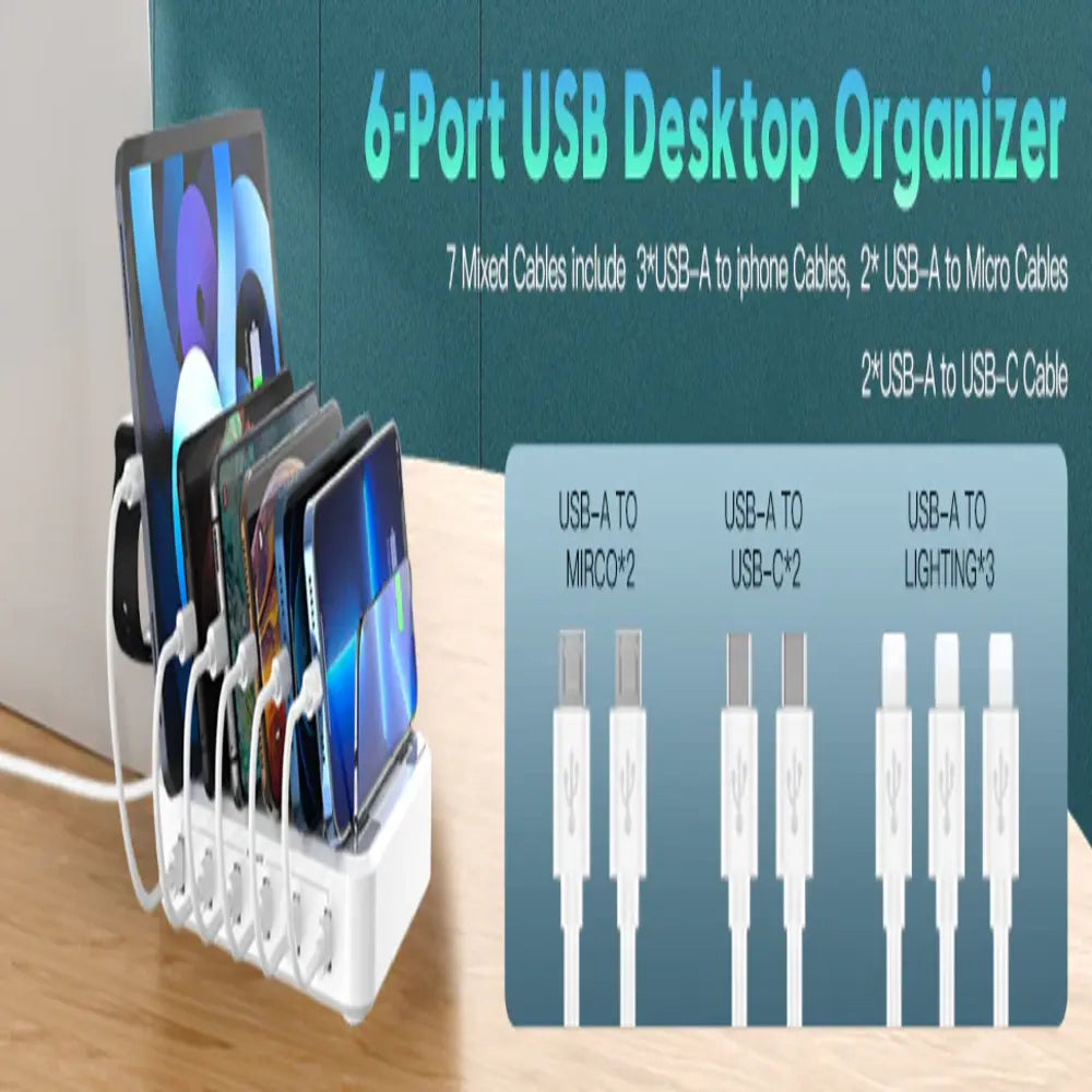 PowerHub 6-Port USB Charging Dock – 60W Multi-Device Organizer