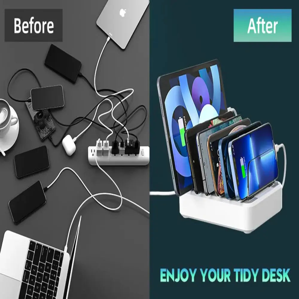 PowerHub 6-Port USB Charging Dock – 60W Multi-Device Organizer