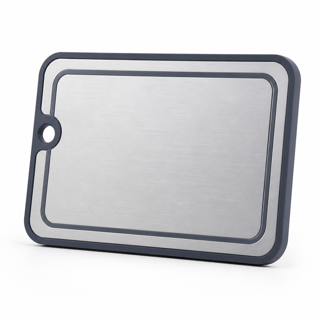 Dual-Sided Metal Top & Juice-Groove Cutting Board (Hanging Hole)