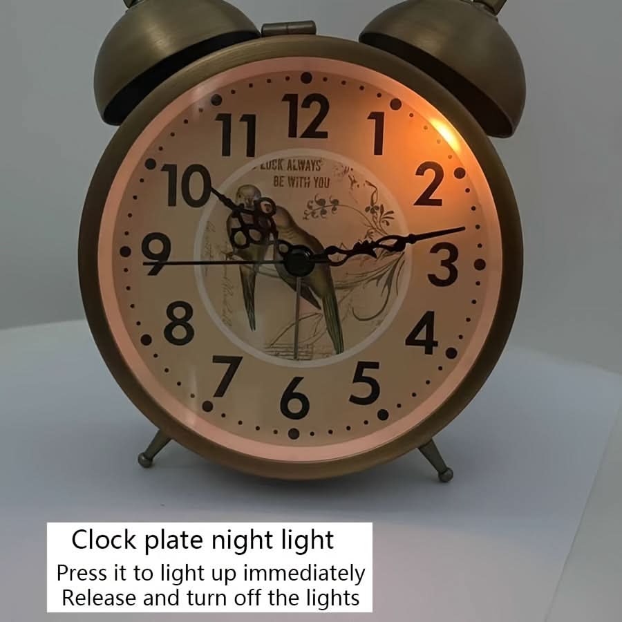 Nordic Charm - Vintage Twin Bell Alarm Clock with Glow-In-The-Dark Hands
