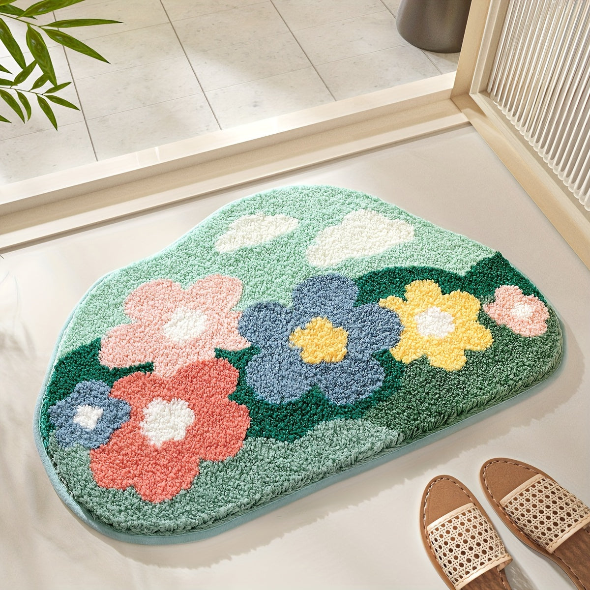 Floral Design Bath Mat – Soft, Absorbent, and Comfortable