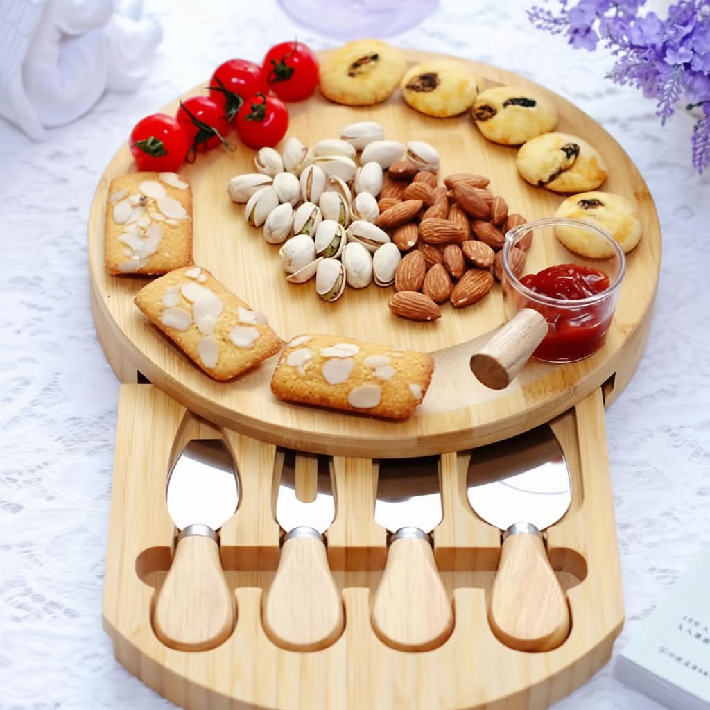 Elegant Bamboo Charcuterie Board Set with Storage Drawer