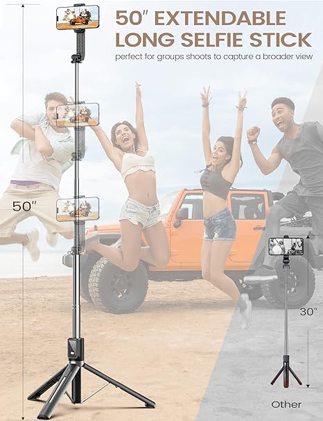 Versatile 6-in-1 Bluetooth Selfie Stick with Adjustable Light
