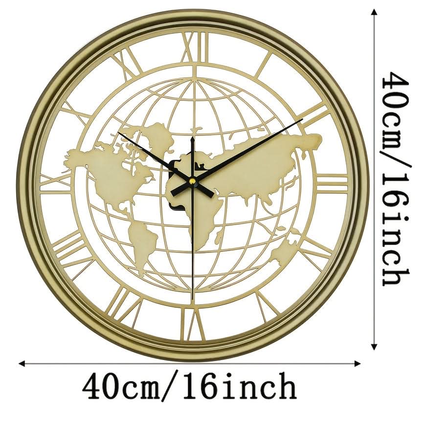 Elegant Metal Wall Clock with World Map Design