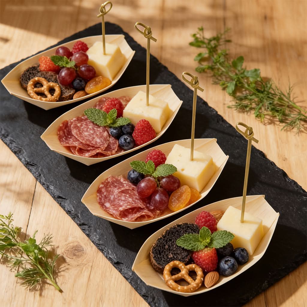 Eco-Friendly Wooden Serving Boats for Stylish Events