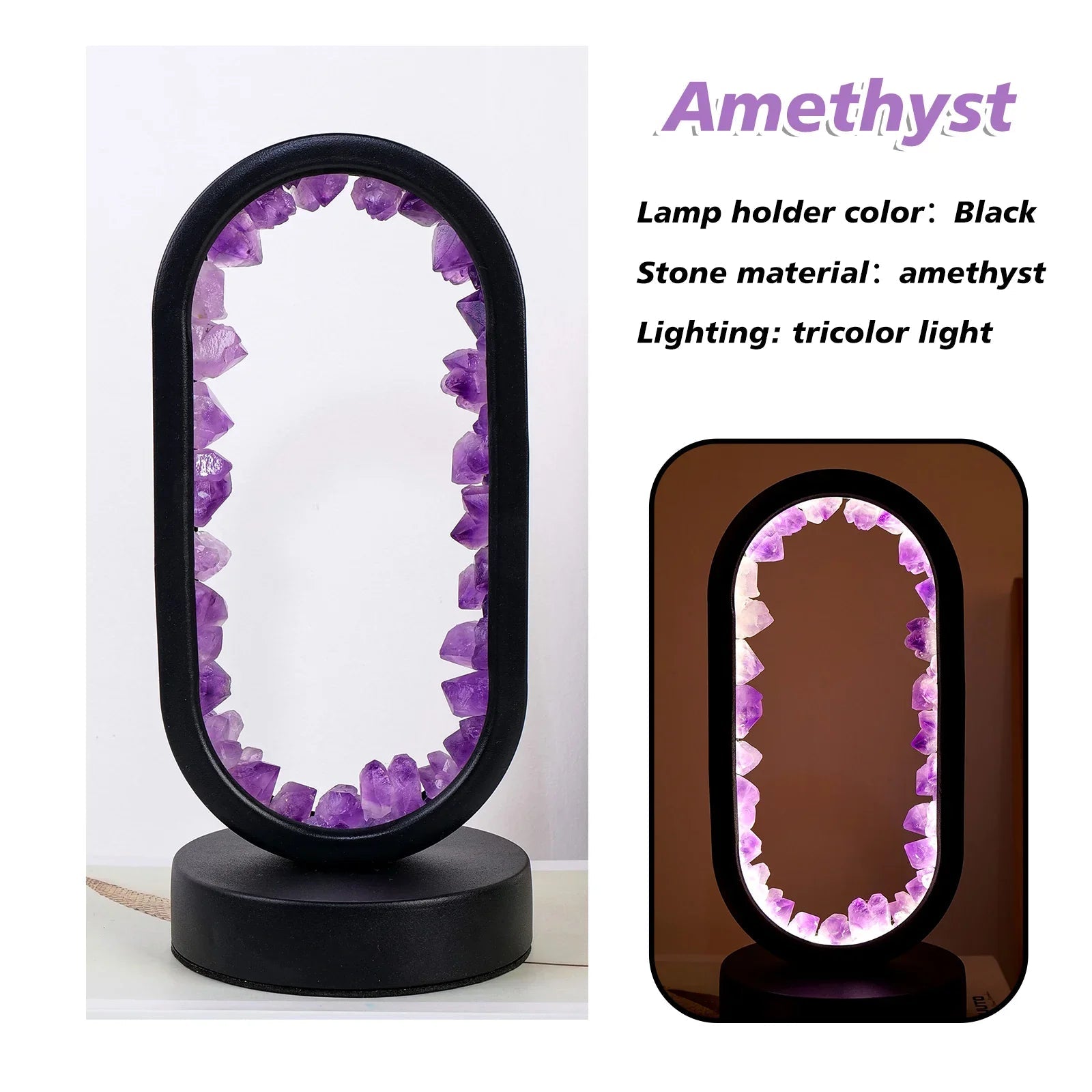 Natural Amethyst Table Lamp - Artisan Crafted