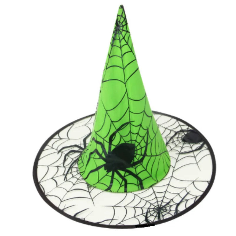 Vibrant Witch Hat with Spider Web Design for Halloween