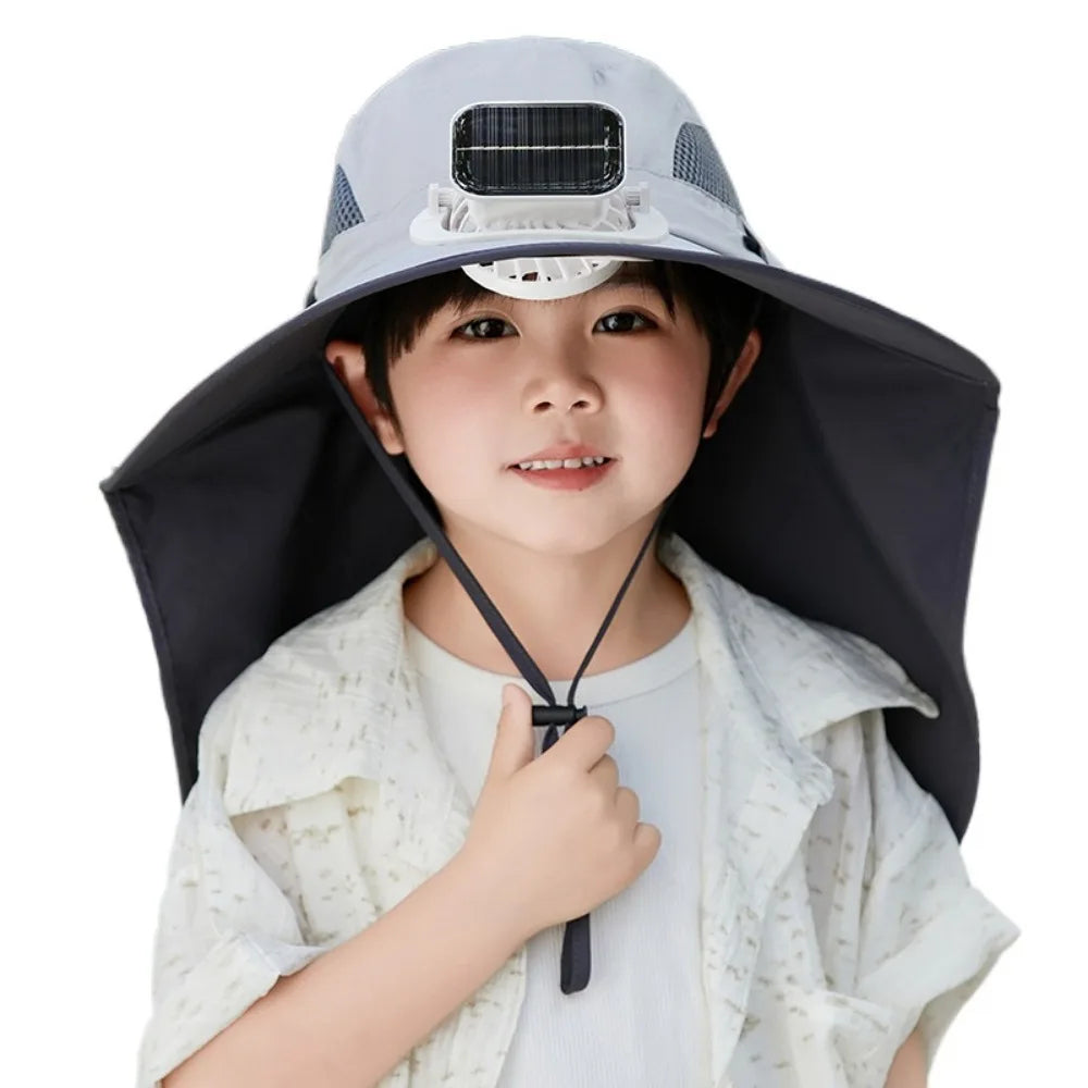 Kids' Adjustable Sunshade Hat with Solar Fan