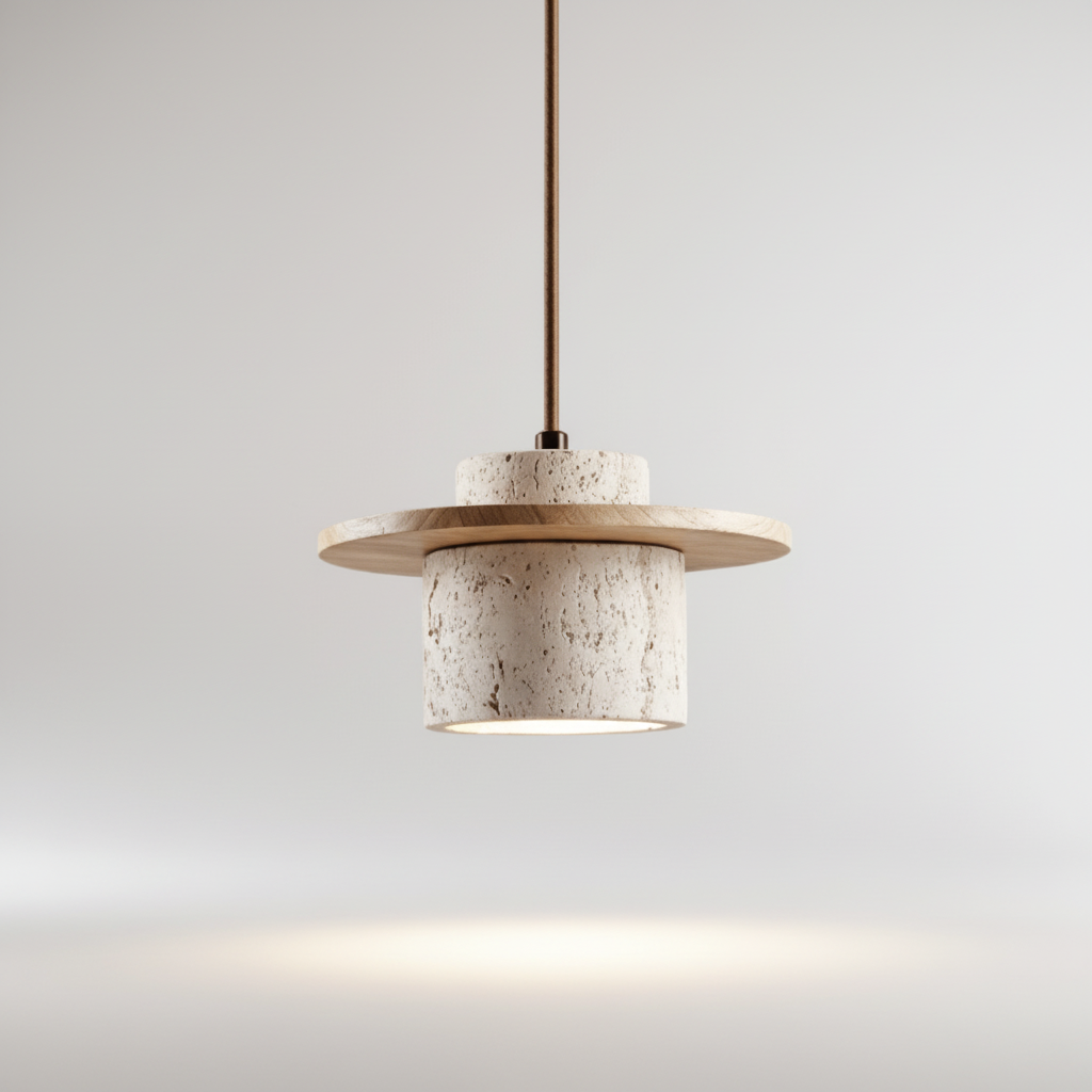 Wood-Look Hanging Lamp in Travertine Finish