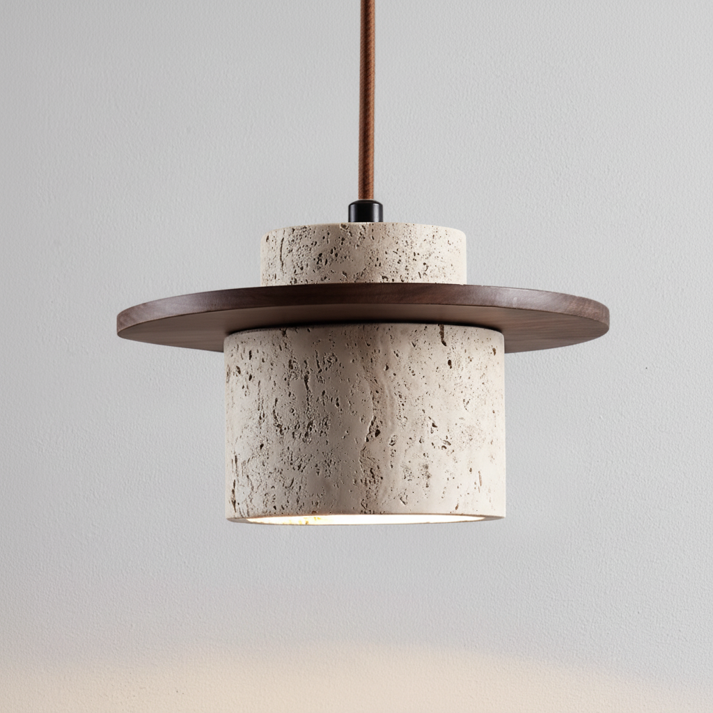 Wood-Look Hanging Lamp in Travertine Finish