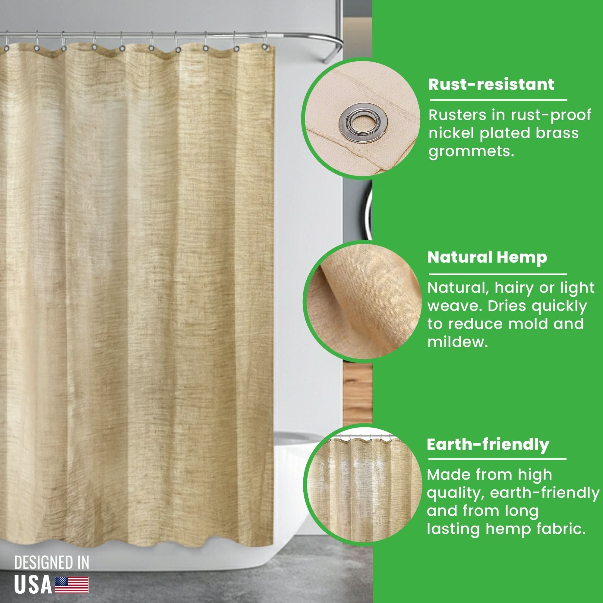 Eco-Friendly Hemp Shower Curtain for Versatile Spaces