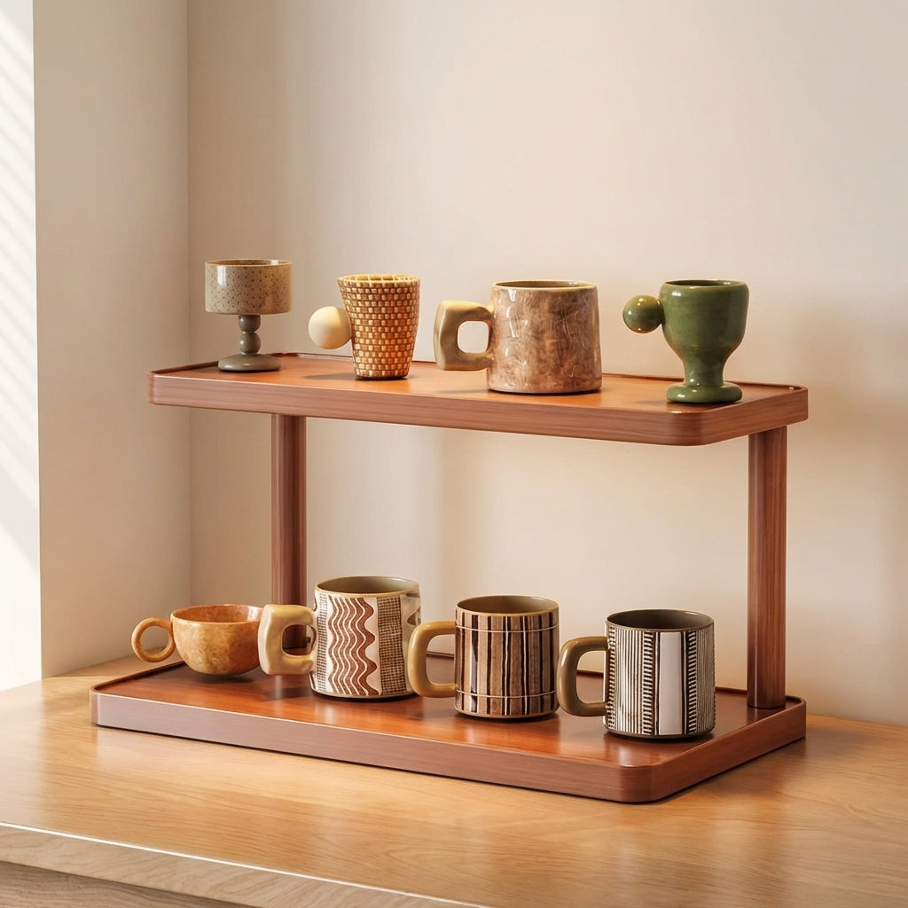 Elegant 2-Tier Wooden Display Rack for Efficient Storage