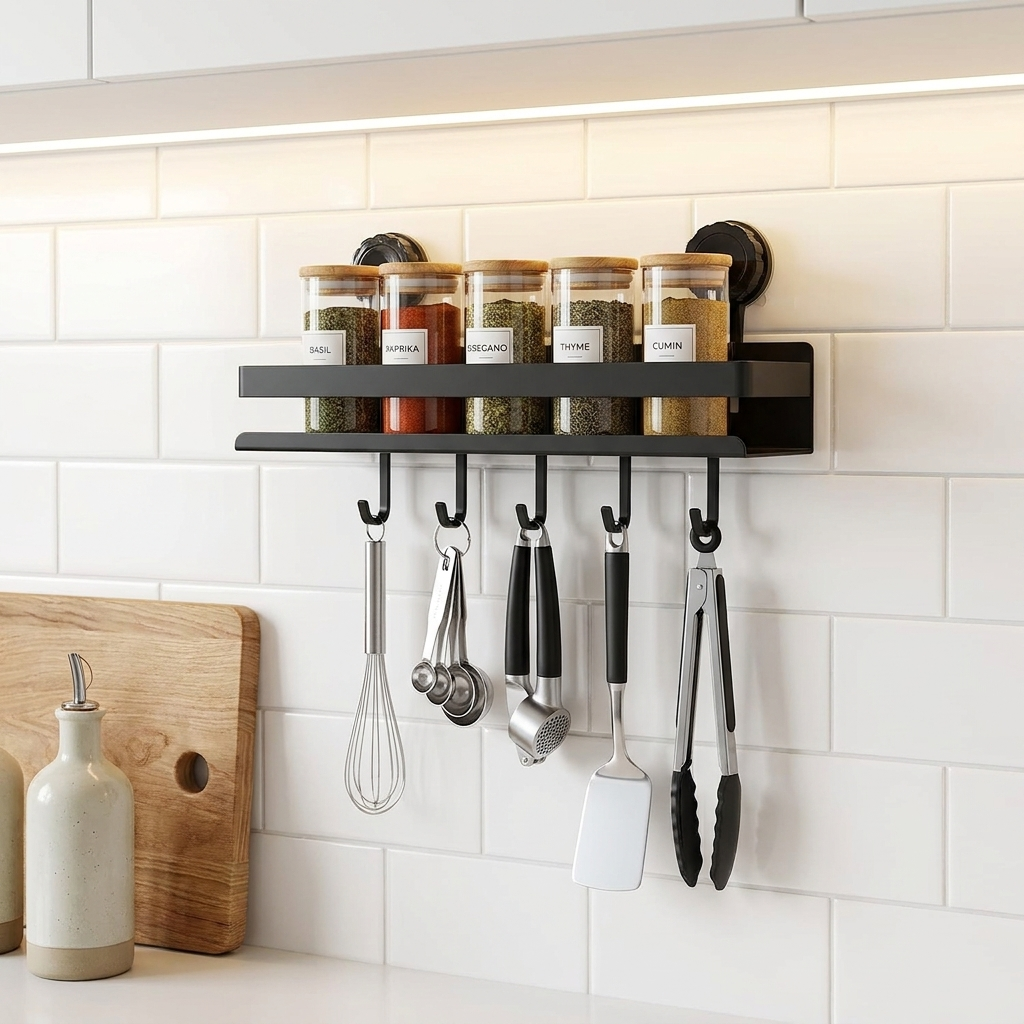 Versatile Wall-Mounted Storage Rack with Suction Cups